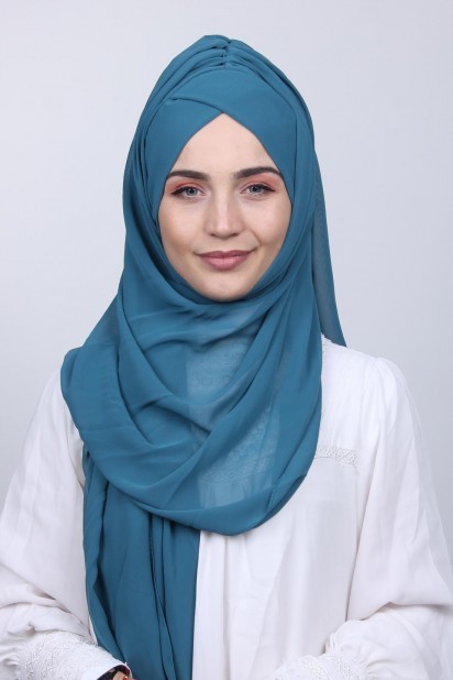 Woman Hijab & Scarf - Bonnet Châle Bleu Pétrole - Turkey