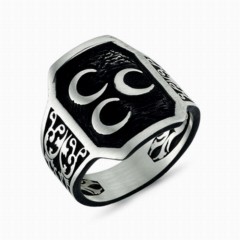 Three Crescent Motif Sterling Silver Ring 100348332