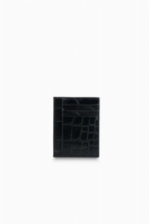 Leather - Guard Kartenetui aus schwarzem Leder mit Krokoprägung 100345479 - Turkey