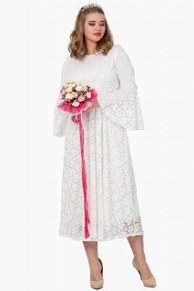 Large Size White Full Lace Veiling Dress 100276706