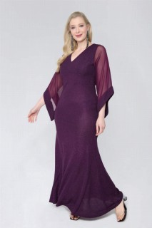 Plus Size - Angelino Plus Size Silvery Flexible Long Evening Dress 100276733 - Turkey