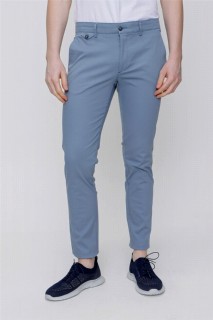 pants - بنطلون جاكار قطني أزرق للرجال ذو قصة ضيقة وجيب جانبي 100351380 - Turkey