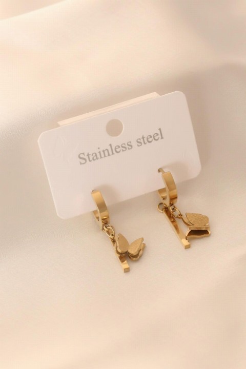 Jewelry & Watches - Gold Color Butterfly Figure Hanging Steel Women's Earrings 100327750 - Turkey