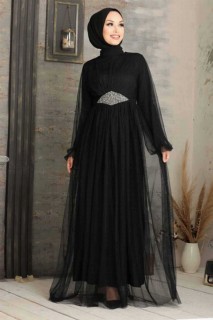 Wedding & Evening - Schwarzes Hijab-Abendkleid 100300106 - Turkey