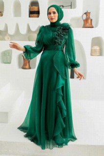 Evening & Party Dresses - Green Hijab Evening Dress 100339987 - Turkey