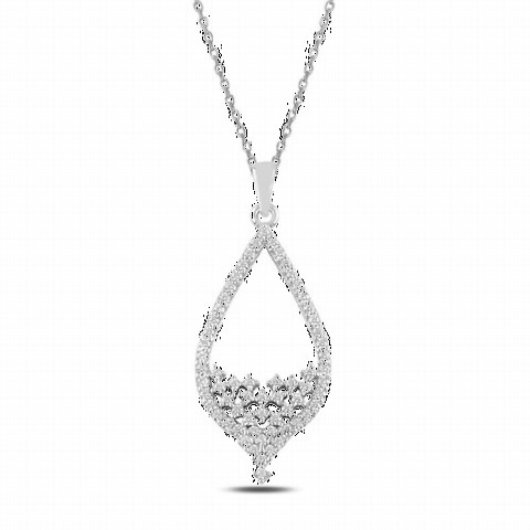 Necklaces - Zircon Stone Drop Model Silver Necklace 100347630 - Turkey