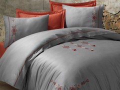 Sapphire Embroidered Cotton Satin Double Duvet Cover Set Beige 100331446