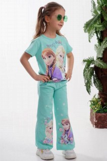Girl Kid Snow Queen Printed Elastic Waist Green Tracksuit Suit 100328334