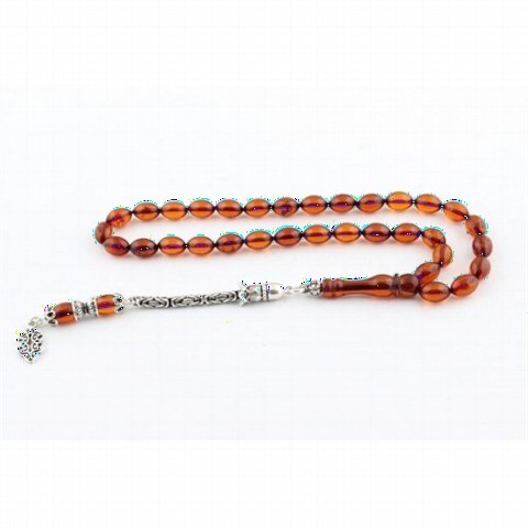 Others - 925 Sterling Silver Barley Cut Original Fire Amber Rosary 100352165 - Turkey