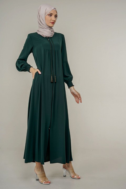 Woman Clothing - Women's Wide Cut Zippered Abaya 100342625 - Turkey