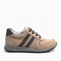 Sand Color Zippered Genuine Leather Children's Sports School Shoes 100278783