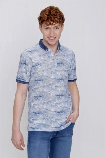 Men Clothing - Men's White Mercerized Printed Buttoned Collar Dynamic Fit Comfortable Cut T-Shirt 100351418 - Turkey