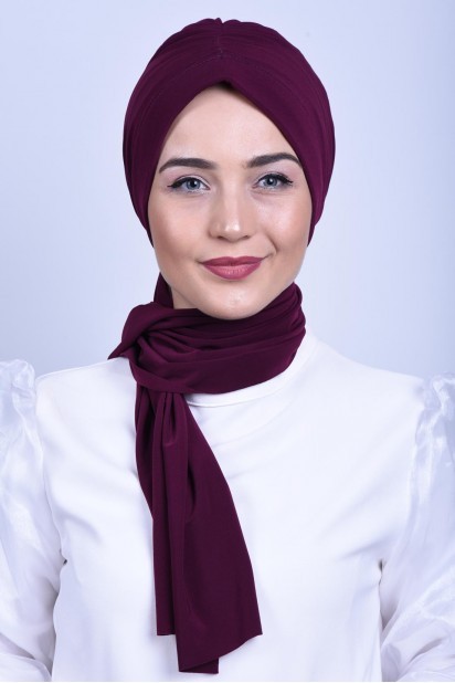 Woman Bonnet & Turban - Geraffte Krawattenmütze Pflaume - Turkey