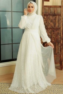 Evening & Party Dresses - Robe de soirée hijab blanche 100341701 - Turkey