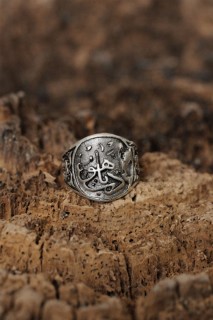 Silver Rings 925 - Adjustable Arabic Written Design Men's Ring 100319082 - Turkey