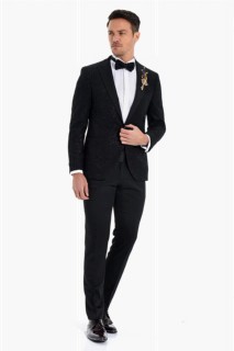 Men Black Slim Fit Jacquard Tuxedo 100350516