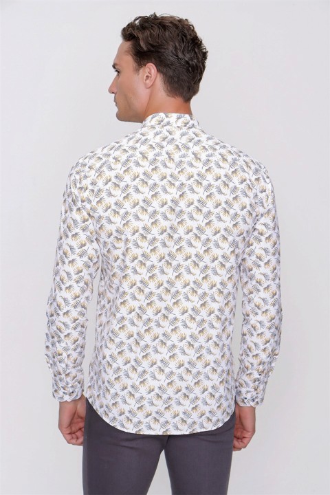 Men's Yellow Merida Slim Fit Slim Fit Printed Long Sleeve Shirt 100350858