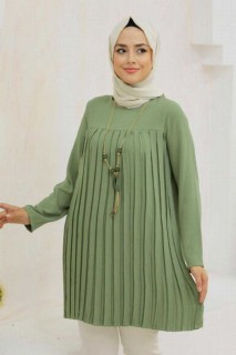 Clothes - Almond Green Hijab Tunic 100341627 - Turkey