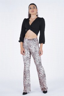 Pants - Women's Leopard Patterned Trousers 100326224 - Turkey
