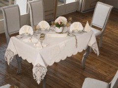 Kitchen-Tableware - 26 Pieces Cordone Lily Table Cloth Set Cream 100329323 - Turkey