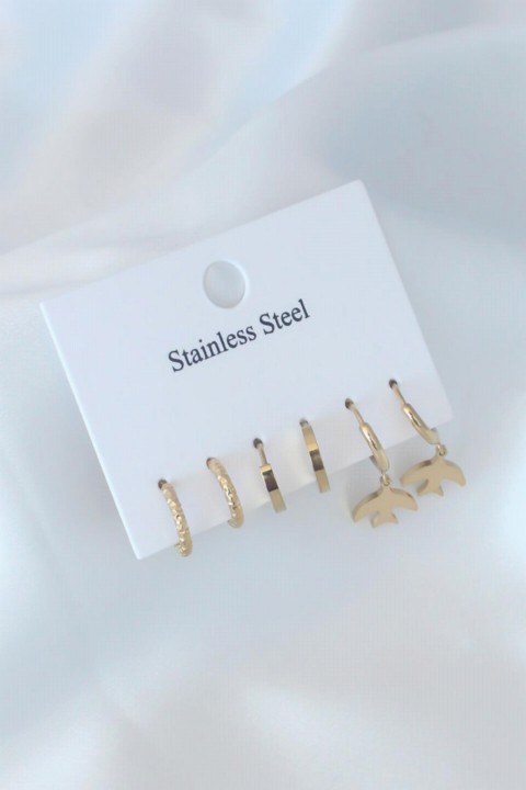 Jewelry & Watches - Gold Color Bird Figure Steel Women's Earring Set 100327875 - Turkey