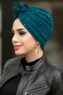 Shawl - Petrol Blue Hijab Cap Shawl 100336427 - Turkey