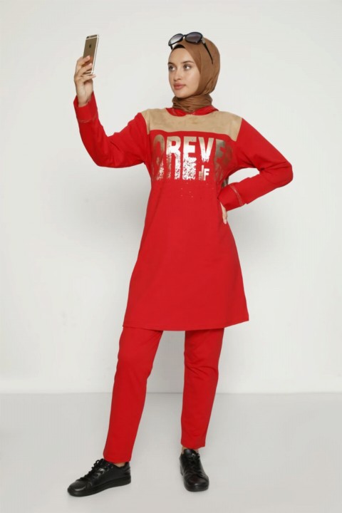 Pajamas - Women's Print Detailed Hoodie Tracksuit Set 100342538 - Turkey