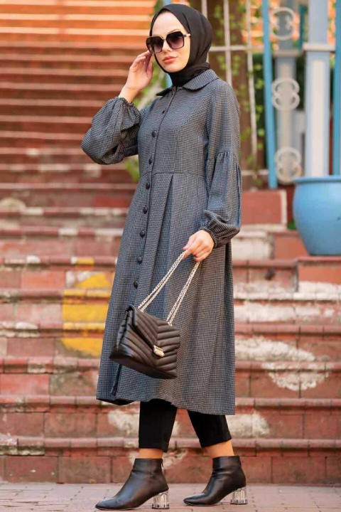 Coat - Indigoblauer Hijab-Mantel 100333147 - Turkey