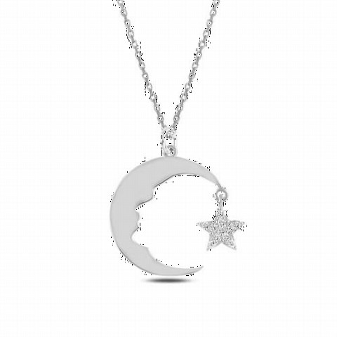 Necklaces - Atatürk Silhouette Crescent and Star Model Silver Necklace 100347635 - Turkey