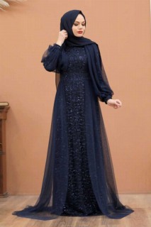 Evening & Party Dresses - فستان سهرة حجاب أزرق كحلي 100337565 - Turkey