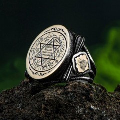 Men - Silver Ring With Mosque Motif Inlaid with the Seal of Süleyman 100346766 - Turkey