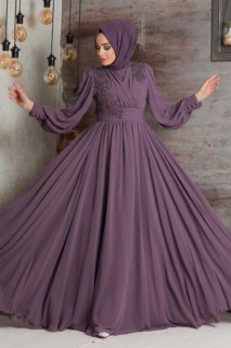 Woman Clothing - Dusty Rose Hijab Evening Dress 100336303 - Turkey