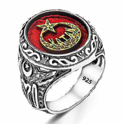 Moon Star Rings - Moon Star Symbol Vatan Model Sterling Silver Men's Ring 100348685 - Turkey