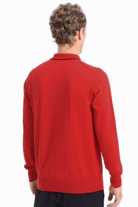 Men's Red Dynamic Fit Basic Polo Neck Knitwear Sweater 100345164