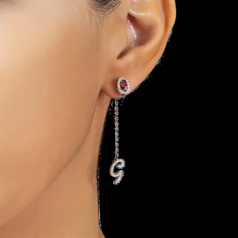 Earrings - January Birth Stone Cabochon Cut Silver Earrings 100350171 - Turkey