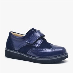 Boy Shoes - Hidra Marineblaue Lacklederschuhe mit Klettverschluss für Jungen 100278551 - Turkey