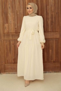 Clothes - Beige Hijab Dress 100340995 - Turkey