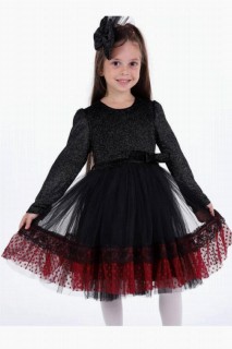 Evening Dress - Girl's Skirt Laced Glittery Black Evening Dress 100327081 - Turkey