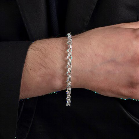 Bracelet - Round and Rectangle Ring Silver Chain Bracelet 100350110 - Turkey