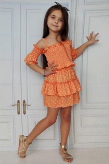 Outwear - بدلة بناتي بحزام وتنورة مكشكشة برتقالية منقطة 100328202 - Turkey