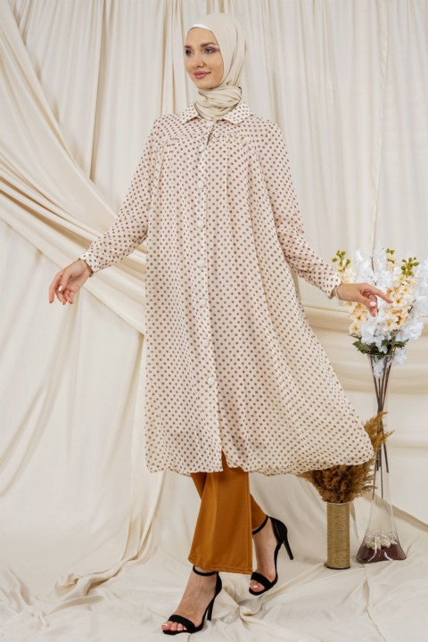 Women's Polka Dot Patterned Buttoned Tunic 100342646