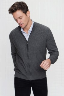 Men's Dark Gray Wool Dynamic Fit Zippered Cardigan 100345168