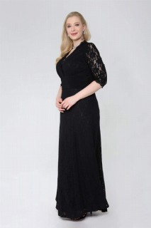 Full Guipure Plus Size Long Dress Black 100275965