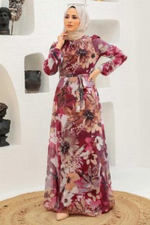 Clothes - Kirschfarbenes Hijab-Kleid 100339651 - Turkey