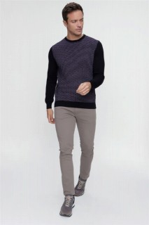 Men's Purple Cycling Crew Neck Dynamic Fit Comfortable Cut Knit Pattern Knitwear Sweater 100345133