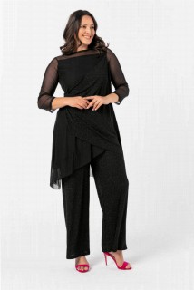 Long evening dress - Large Size Tunic Pants Silvery Suit 100276453 - Turkey