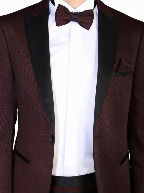Men's Claret Red Vienna Slim Fit Groom Suit 100351076