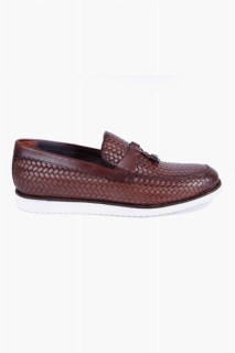 Men's Brown Casual Tassel Patterned Leather Shoes 100350573