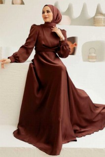Wedding & Evening - Robe de soirée hijab marron 100339784 - Turkey