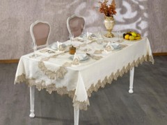 Table Cover Set - French Guipure Sycamore Table Cloth Set Ecru Copper 50 Pieces 100344799 - Turkey